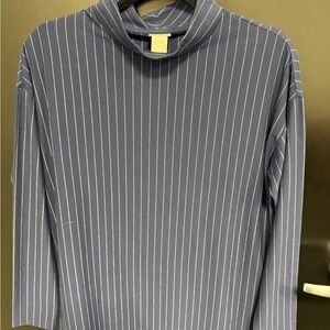 Chico’s Striped Navy Blue Turtleneck Top